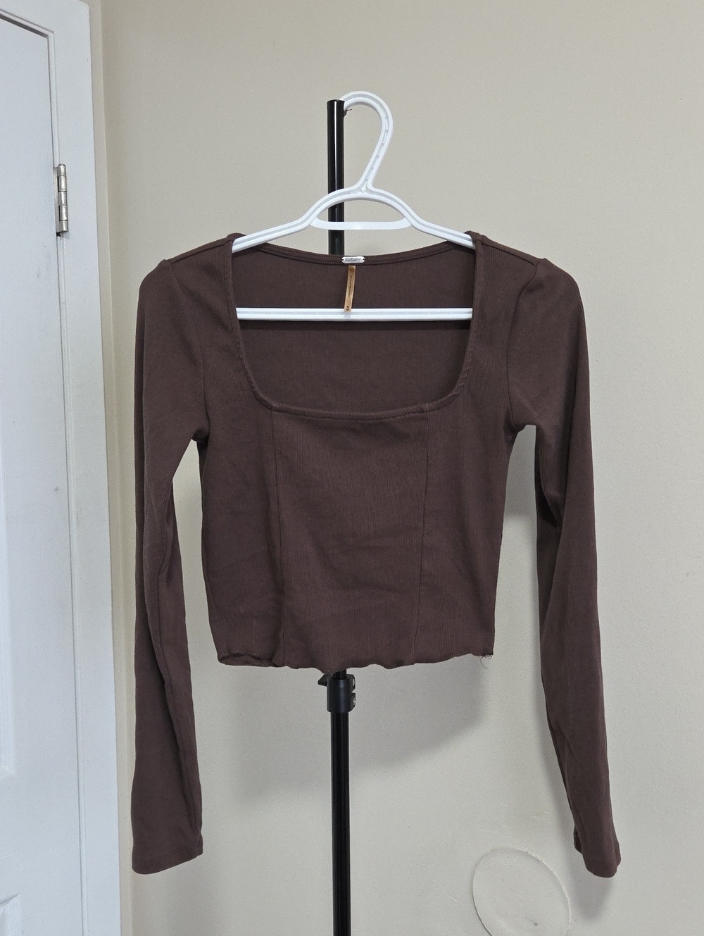 Harlow Chocolate Brown Long Sleeve Square Neck Crop Top